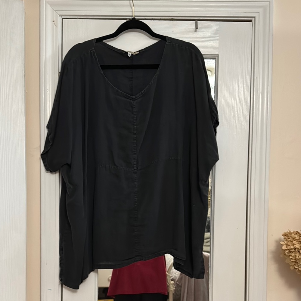 Black Oversized Short Sleeve Linen Blouse